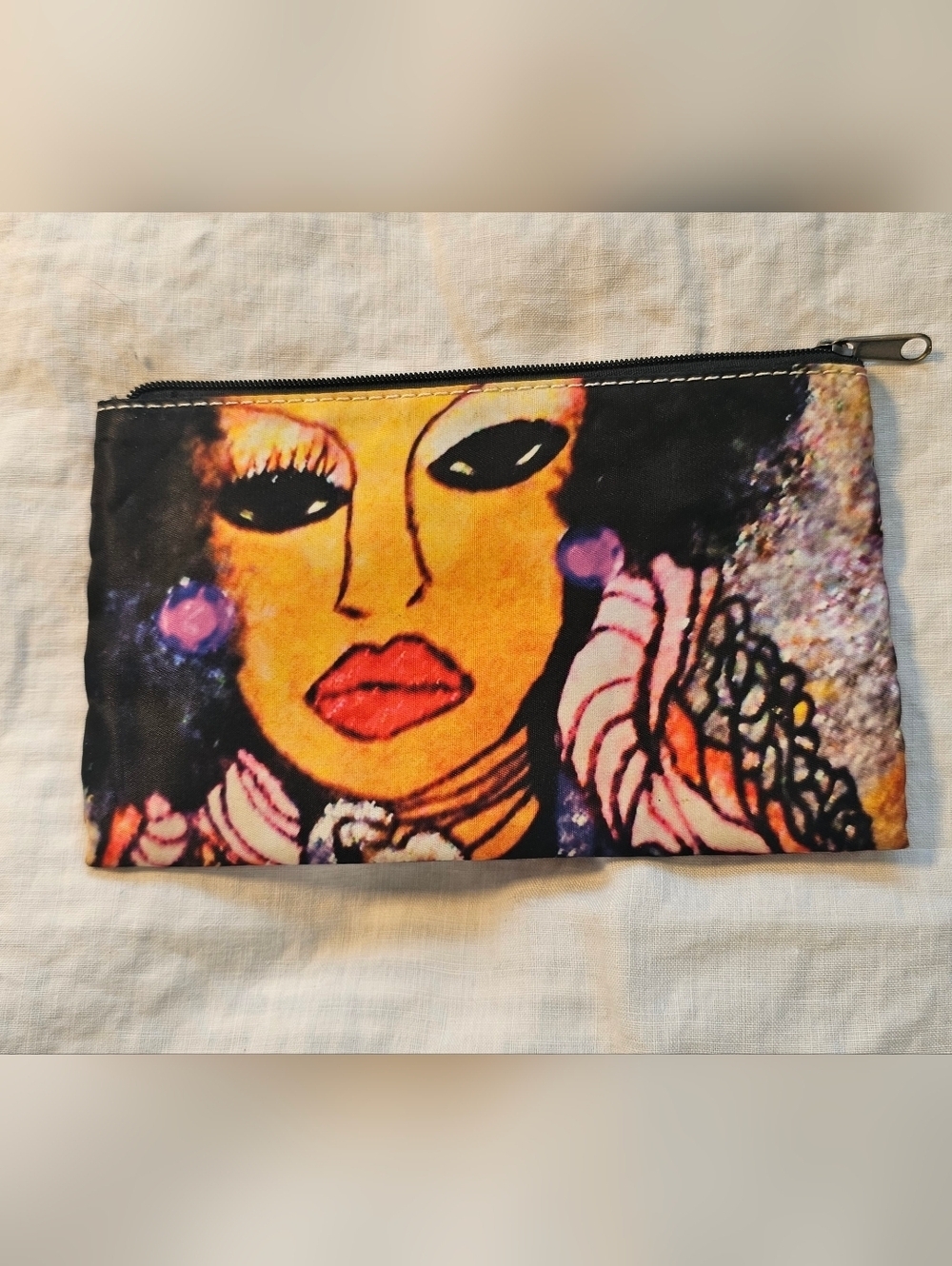Source Unknown Multicolor Artistic Face Zip Pouch